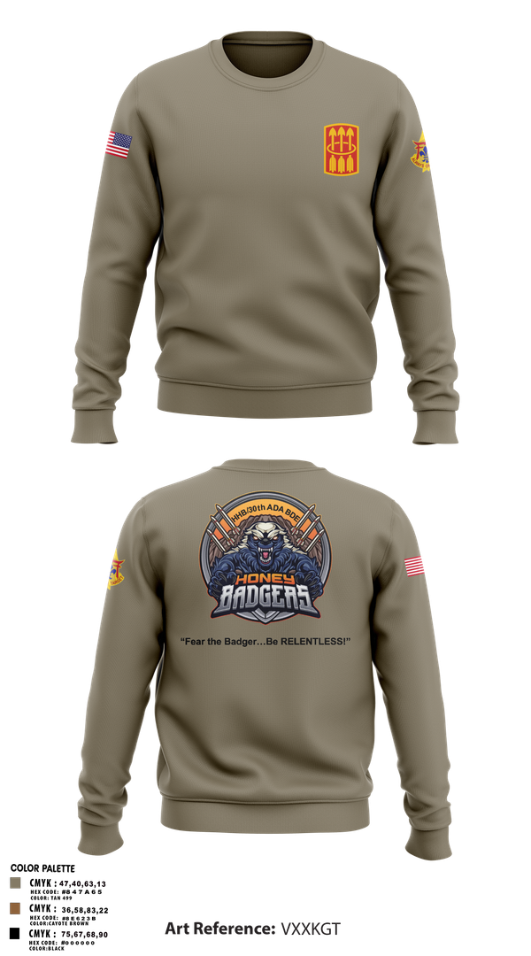 Crew Neck Sweatshirt, Honey Badgers / 30X, Army, Teamtime, Team time, sublimation, custom sports apparel, team uniforms, spirit wear, spiritwear, sports uniforms, custom shirts, team store, custom team store, fundraiser sports, apparel fundraiser
