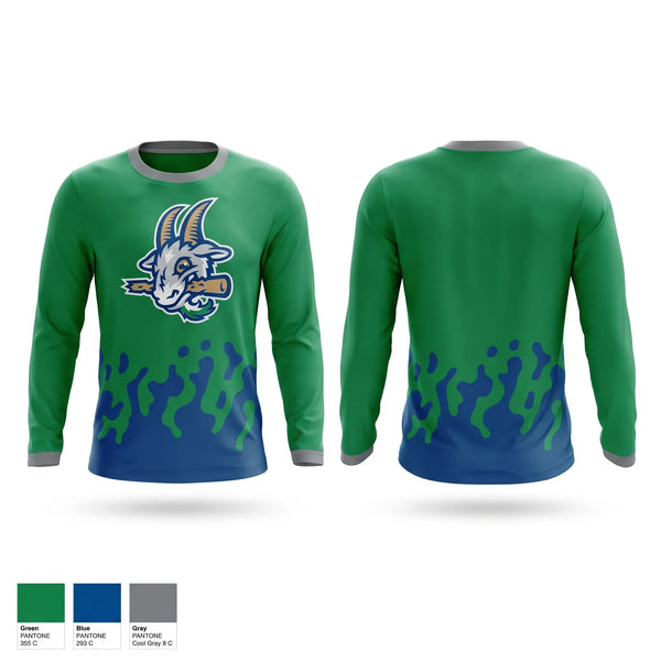 Long Sleeve Performance Shirt, Yard Goats, Baseball, Teamtime, Team time, sublimation, custom sports apparel, team uniforms, spirit wear, spiritwear, sports uniforms, custom shirts, team store, custom team store, fundraiser sports, apparel fundraiser