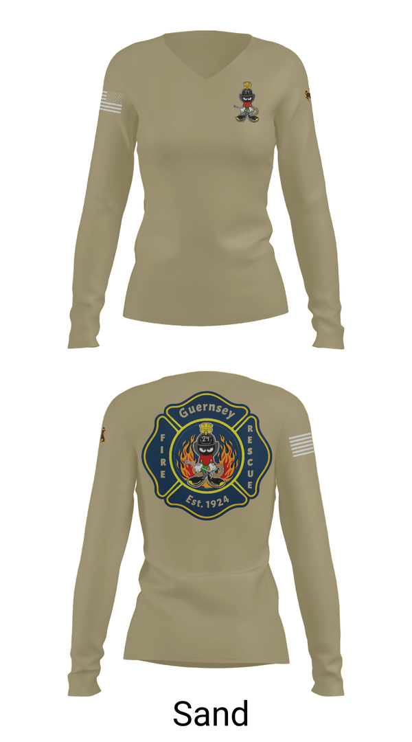 Womens Long Sleeve Vneck Shirt, Guernsey Fire & Rescue, , Teamtime, Team time, sublimation, custom sports apparel, team uniforms, spirit wear, spiritwear, sports uniforms, custom shirts, team store, custom team store, fundraiser sports, apparel fundraiser