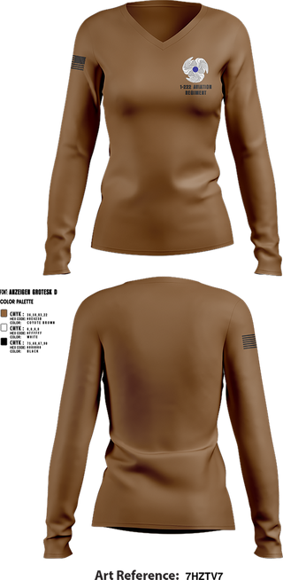 Womens Long Sleeve Vneck Shirt, 1-222 Aviaition Regiment, Army, Teamtime, Team time, sublimation, custom sports apparel, team uniforms, spirit wear, spiritwear, sports uniforms, custom shirts, team store, custom team store, fundraiser sports, apparel fundraiser