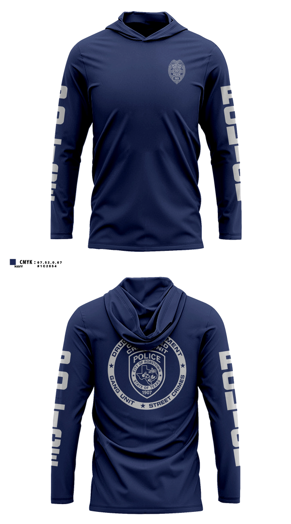 Long Sleeve hooded sunshirt, Robstown Police Department Organized Crime Unit, Police, Teamtime, Team time, sublimation, custom sports apparel, team uniforms, spirit wear, spiritwear, sports uniforms, custom shirts, team store, custom team store, fundraiser sports, apparel fundraiser