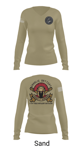Womens Long Sleeve Vneck Shirt, Charlie Battery 2-114th FA, , Teamtime, Team time, sublimation, custom sports apparel, team uniforms, spirit wear, spiritwear, sports uniforms, custom shirts, team store, custom team store, fundraiser sports, apparel fundraiser