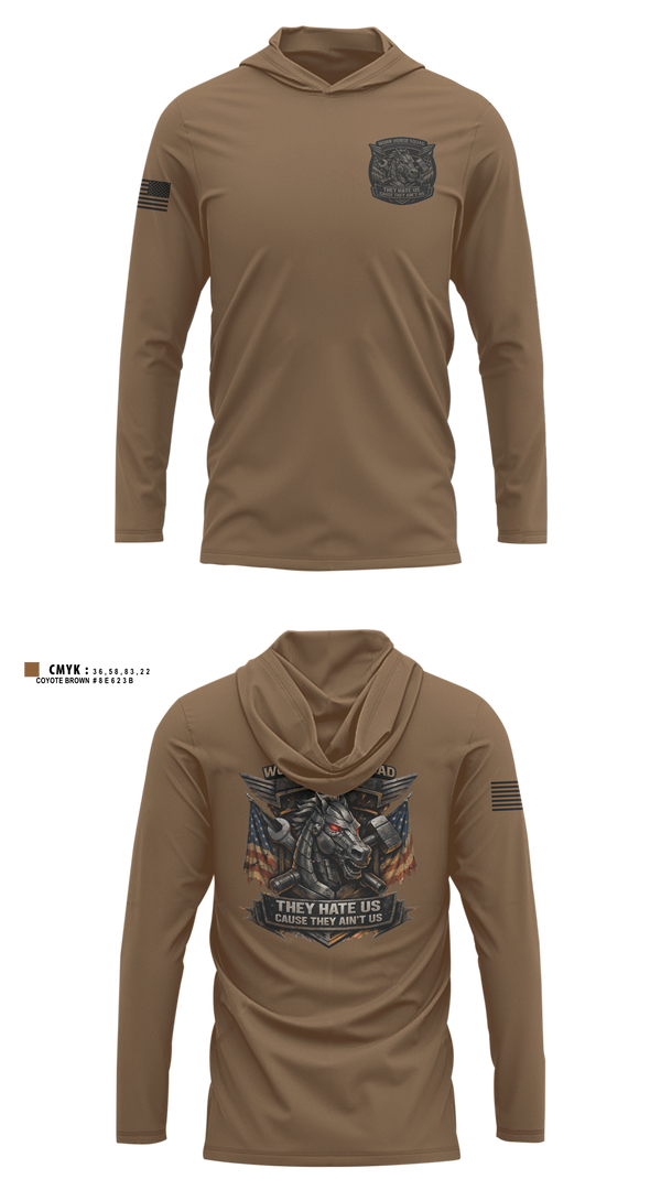Long Sleeve Performance Shirt with hood, 62 FMT, Army, Teamtime, Team time, sublimation, custom sports apparel, team uniforms, spirit wear, spiritwear, sports uniforms, custom shirts, team store, custom team store, fundraiser sports, apparel fundraiser