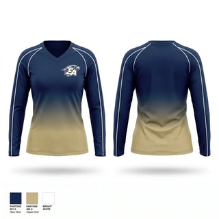 Womens Long Sleeve Vneck Shirt, Everett Alvarez Eagles, Women's Basketball, Teamtime, Team time, sublimation, custom sports apparel, team uniforms, spirit wear, spiritwear, sports uniforms, custom shirts, team store, custom team store, fundraiser sports, apparel fundraiser