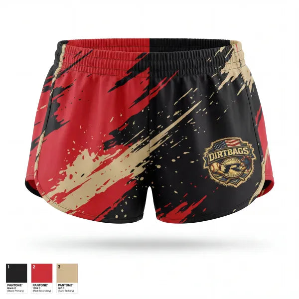 Womens Shorts, Dirtbags, Baseball, Teamtime, Team time, sublimation, custom sports apparel, team uniforms, spirit wear, spiritwear, sports uniforms, custom shirts, team store, custom team store, fundraiser sports, apparel fundraiser