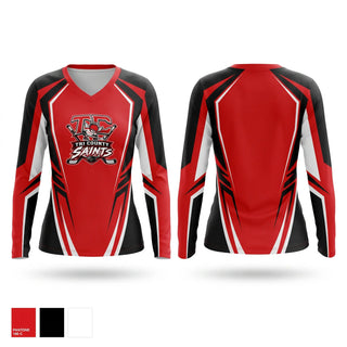 Womens Long Sleeve Vneck Shirt, Tri County Saints, Ice Hockey, Teamtime, Team time, sublimation, custom sports apparel, team uniforms, spirit wear, spiritwear, sports uniforms, custom shirts, team store, custom team store, fundraiser sports, apparel fundraiser