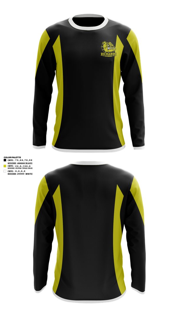 Long Sleeve Performance Shirt, Richards High School Cheer, Cheer, Teamtime, Team time, sublimation, custom sports apparel, team uniforms, spirit wear, spiritwear, sports uniforms, custom shirts, team store, custom team store, fundraiser sports, apparel fundraiser