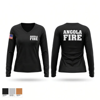 Womens Long Sleeve Vneck Shirt, Angola Fire, Fire Department, Teamtime, Team time, sublimation, custom sports apparel, team uniforms, spirit wear, spiritwear, sports uniforms, custom shirts, team store, custom team store, fundraiser sports, apparel fundraiser