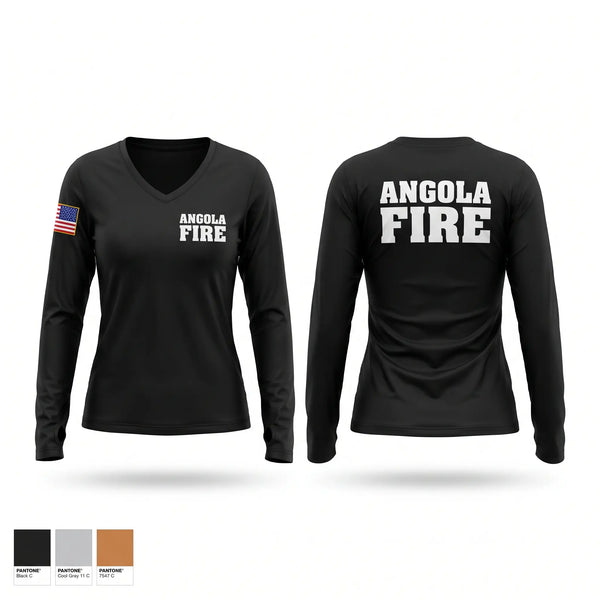 Womens Long Sleeve Vneck Shirt, Angola Fire, Fire Department, Teamtime, Team time, sublimation, custom sports apparel, team uniforms, spirit wear, spiritwear, sports uniforms, custom shirts, team store, custom team store, fundraiser sports, apparel fundraiser