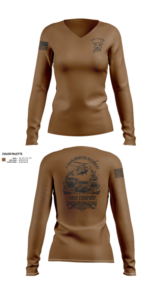 Womens Long Sleeve Vneck Shirt, B CO. 1-126 AVN, National Guard, Teamtime, Team time, sublimation, custom sports apparel, team uniforms, spirit wear, spiritwear, sports uniforms, custom shirts, team store, custom team store, fundraiser sports, apparel fundraiser