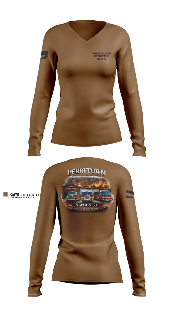 Womens Long Sleeve Vneck Shirt, Perrytown Volunteer Fire Department, Fire Department, Teamtime, Team time, sublimation, custom sports apparel, team uniforms, spirit wear, spiritwear, sports uniforms, custom shirts, team store, custom team store, fundraiser sports, apparel fundraiser