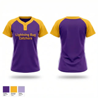 Two Button Softball Jersey, Lightning Bug Catchers, Softball, Teamtime, Team time, sublimation, custom sports apparel, team uniforms, spirit wear, spiritwear, sports uniforms, custom shirts, team store, custom team store, fundraiser sports, apparel fundraiser