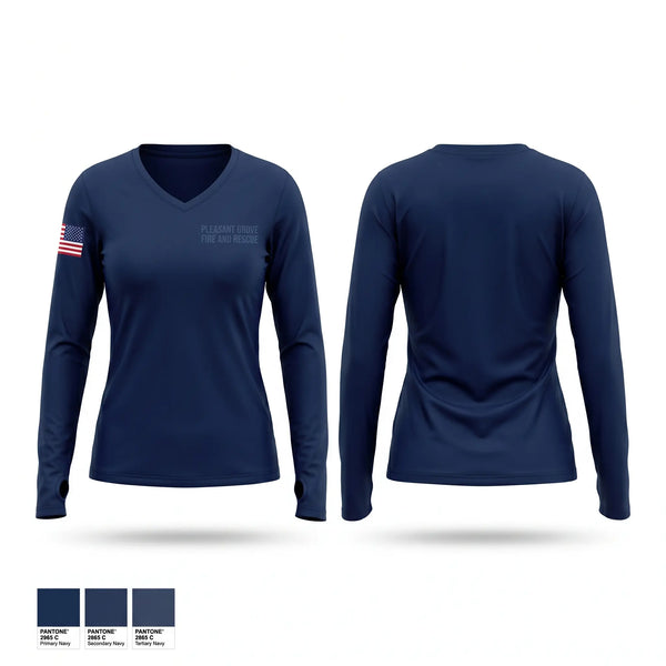 Womens Long Sleeve Vneck Shirt, Pleasant grove fire and rescue, Fire Department, Teamtime, Team time, sublimation, custom sports apparel, team uniforms, spirit wear, spiritwear, sports uniforms, custom shirts, team store, custom team store, fundraiser sports, apparel fundraiser