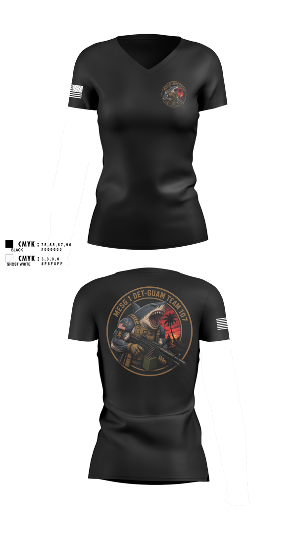 Womens Short Sleeve Vneck Shirt, MESG-1 DET GUAM TEAM 707, Navy, Teamtime, Team time, sublimation, custom sports apparel, team uniforms, spirit wear, spiritwear, sports uniforms, custom shirts, team store, custom team store, fundraiser sports, apparel fundraiser