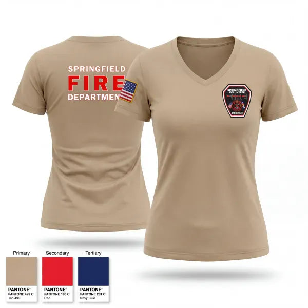 Womens Short Sleeve Vneck Shirt, Springfield Volunteer Fire Dept., Fire Department, Teamtime, Team time, sublimation, custom sports apparel, team uniforms, spirit wear, spiritwear, sports uniforms, custom shirts, team store, custom team store, fundraiser sports, apparel fundraiser