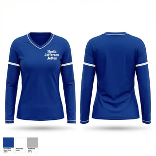 Womens Long Sleeve Vneck Shirt, North Jefferson Jettes, Spirit Store, Teamtime, Team time, sublimation, custom sports apparel, team uniforms, spirit wear, spiritwear, sports uniforms, custom shirts, team store, custom team store, fundraiser sports, apparel fundraiser