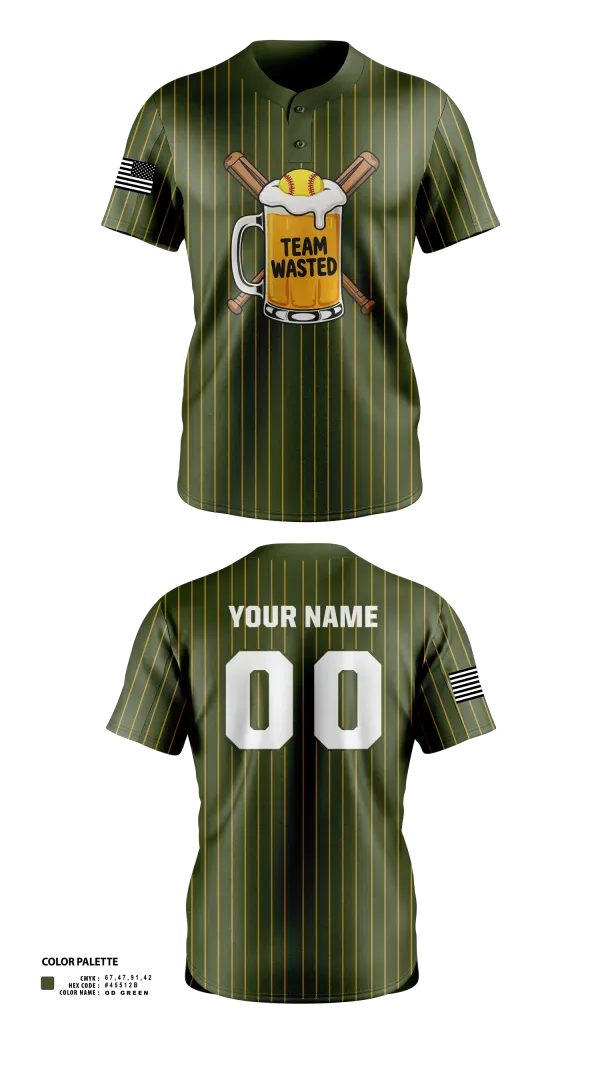 Two Button Softball Jersey, Team Wasted, Softball, Teamtime, Team time, sublimation, custom sports apparel, team uniforms, spirit wear, spiritwear, sports uniforms, custom shirts, team store, custom team store, fundraiser sports, apparel fundraiser