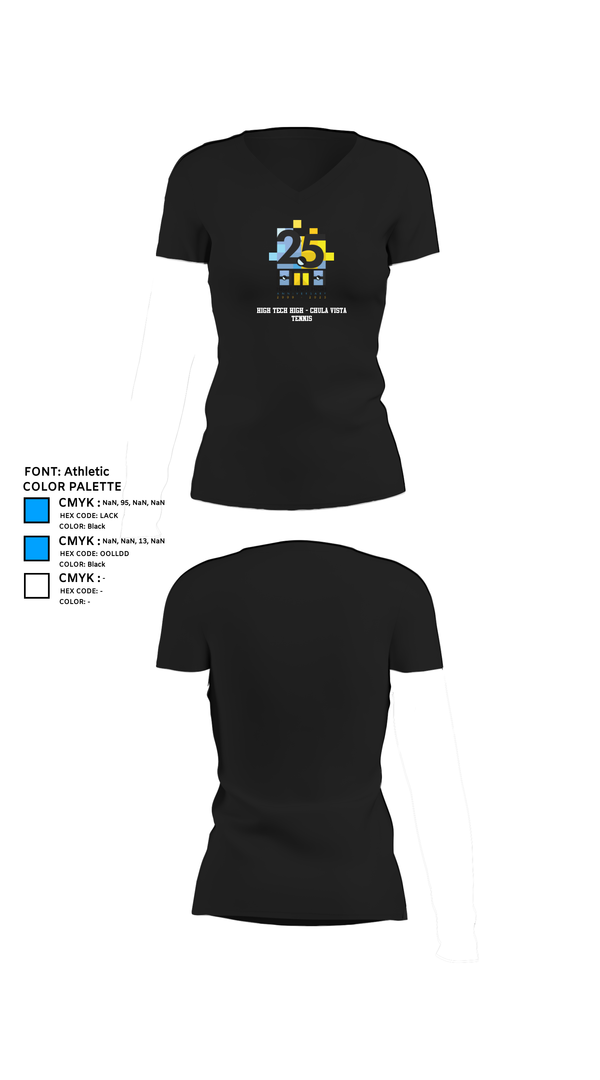 Womens Short Sleeve Vneck Shirt, High Tech High - Chula Vista Tennis, Tennis, Teamtime, Team time, sublimation, custom sports apparel, team uniforms, spirit wear, spiritwear, sports uniforms, custom shirts, team store, custom team store, fundraiser sports, apparel fundraiser