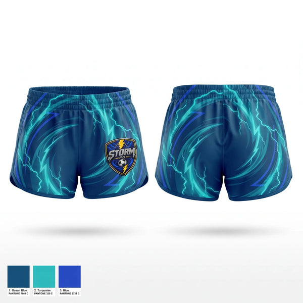 Womens Shorts, Storm F.C., Men's Soccer, Teamtime, Team time, sublimation, custom sports apparel, team uniforms, spirit wear, spiritwear, sports uniforms, custom shirts, team store, custom team store, fundraiser sports, apparel fundraiser