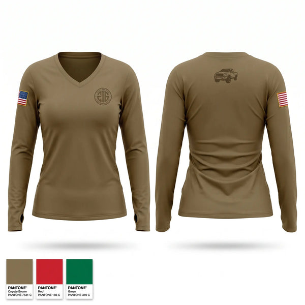 Womens Long Sleeve Vneck Shirt, 737th Trans, Army, Teamtime, Team time, sublimation, custom sports apparel, team uniforms, spirit wear, spiritwear, sports uniforms, custom shirts, team store, custom team store, fundraiser sports, apparel fundraiser