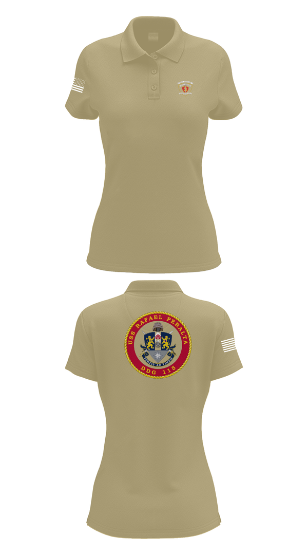 Womens Short Sleeve Performance Polo, USS Rafael Peralta DDG 115, Navy, Teamtime, Team time, sublimation, custom sports apparel, team uniforms, spirit wear, spiritwear, sports uniforms, custom shirts, team store, custom team store, fundraiser sports, apparel fundraiser