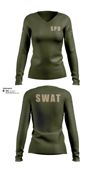 Womens Long Sleeve Vneck Shirt, Smyrna SWAT, Police, Teamtime, Team time, sublimation, custom sports apparel, team uniforms, spirit wear, spiritwear, sports uniforms, custom shirts, team store, custom team store, fundraiser sports, apparel fundraiser
