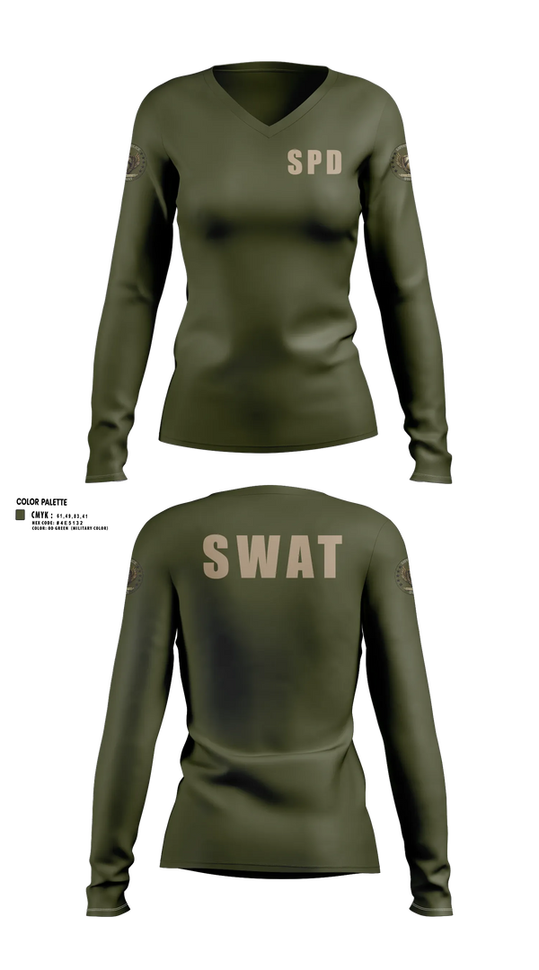 Womens Long Sleeve Vneck Shirt, Smyrna SWAT, Police, Teamtime, Team time, sublimation, custom sports apparel, team uniforms, spirit wear, spiritwear, sports uniforms, custom shirts, team store, custom team store, fundraiser sports, apparel fundraiser