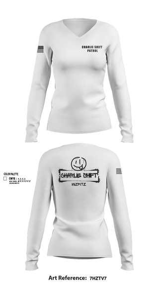 Womens Long Sleeve Vneck Shirt, Charlie Shift Patrol, , Teamtime, Team time, sublimation, custom sports apparel, team uniforms, spirit wear, spiritwear, sports uniforms, custom shirts, team store, custom team store, fundraiser sports, apparel fundraiser