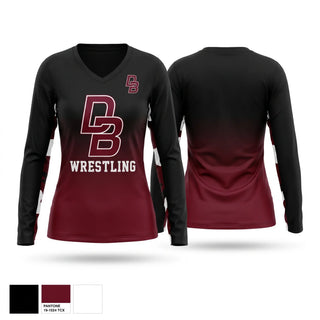 Womens Long Sleeve Vneck Shirt, Don Bosco Ironmen Wrestling, Wrestling, Teamtime, Team time, sublimation, custom sports apparel, team uniforms, spirit wear, spiritwear, sports uniforms, custom shirts, team store, custom team store, fundraiser sports, apparel fundraiser