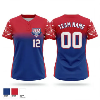 Two Button Softball Jersey, USA Softball of Kansas, Softball, Teamtime, Team time, sublimation, custom sports apparel, team uniforms, spirit wear, spiritwear, sports uniforms, custom shirts, team store, custom team store, fundraiser sports, apparel fundraiser