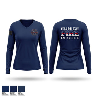 Womens Long Sleeve Vneck Shirt, Eunice Fire Department, Fire Department, Teamtime, Team time, sublimation, custom sports apparel, team uniforms, spirit wear, spiritwear, sports uniforms, custom shirts, team store, custom team store, fundraiser sports, apparel fundraiser