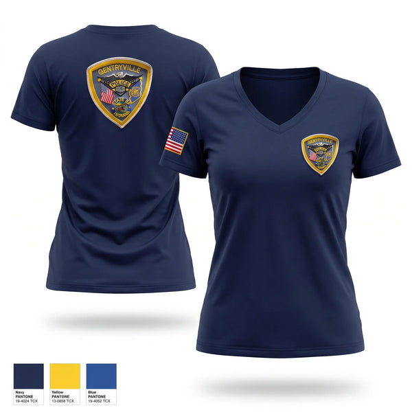 Womens Short Sleeve Vneck Shirt, GENTRYVILLE POLICE DEPARTMENT, Police, Teamtime, Team time, sublimation, custom sports apparel, team uniforms, spirit wear, spiritwear, sports uniforms, custom shirts, team store, custom team store, fundraiser sports, apparel fundraiser