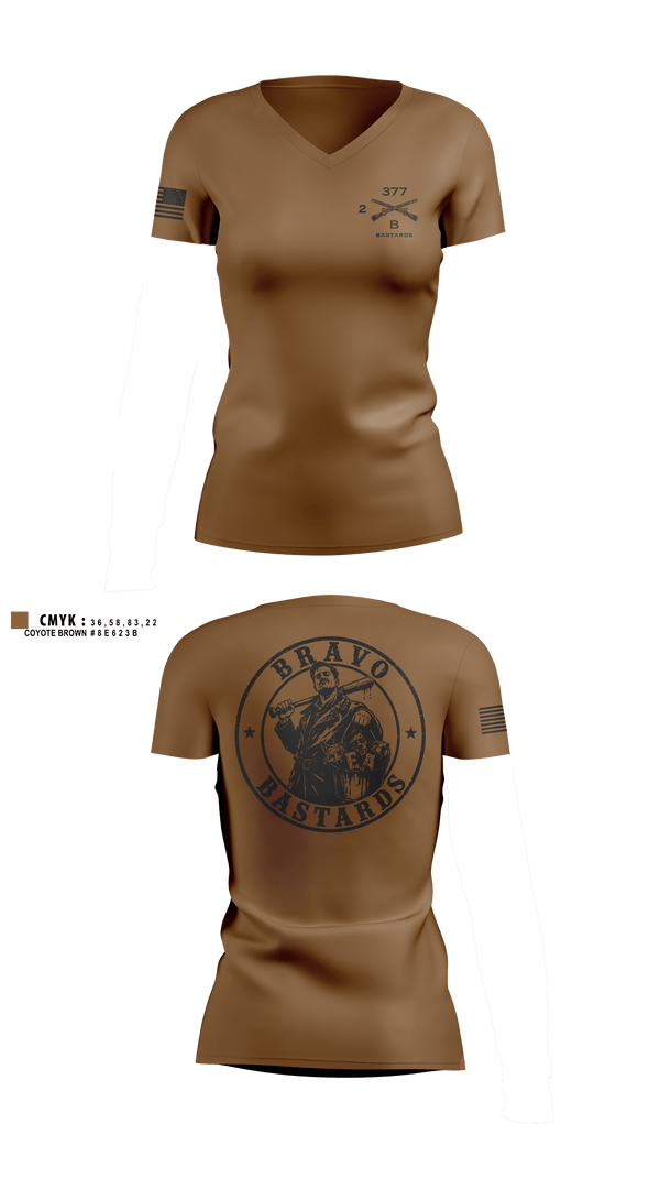 Womens Short Sleeve Vneck Shirt, Bravo Co 2/377, Army, Teamtime, Team time, sublimation, custom sports apparel, team uniforms, spirit wear, spiritwear, sports uniforms, custom shirts, team store, custom team store, fundraiser sports, apparel fundraiser