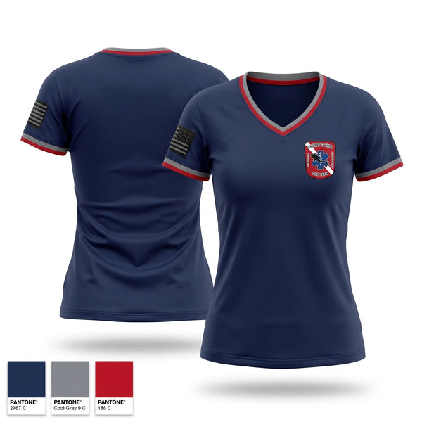 Womens Short Sleeve Vneck Shirt, Calvert County Rescue Dive Team, Fire Department, Teamtime, Team time, sublimation, custom sports apparel, team uniforms, spirit wear, spiritwear, sports uniforms, custom shirts, team store, custom team store, fundraiser sports, apparel fundraiser