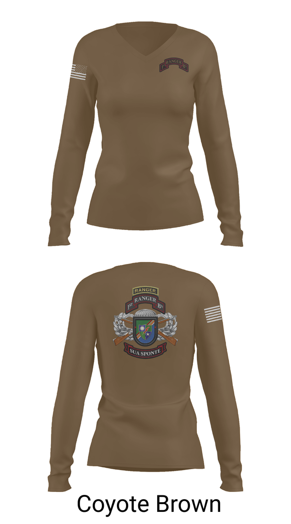 Womens Long Sleeve Vneck Shirt, 1/75 Ranger Battalion, Army, Teamtime, Team time, sublimation, custom sports apparel, team uniforms, spirit wear, spiritwear, sports uniforms, custom shirts, team store, custom team store, fundraiser sports, apparel fundraiser