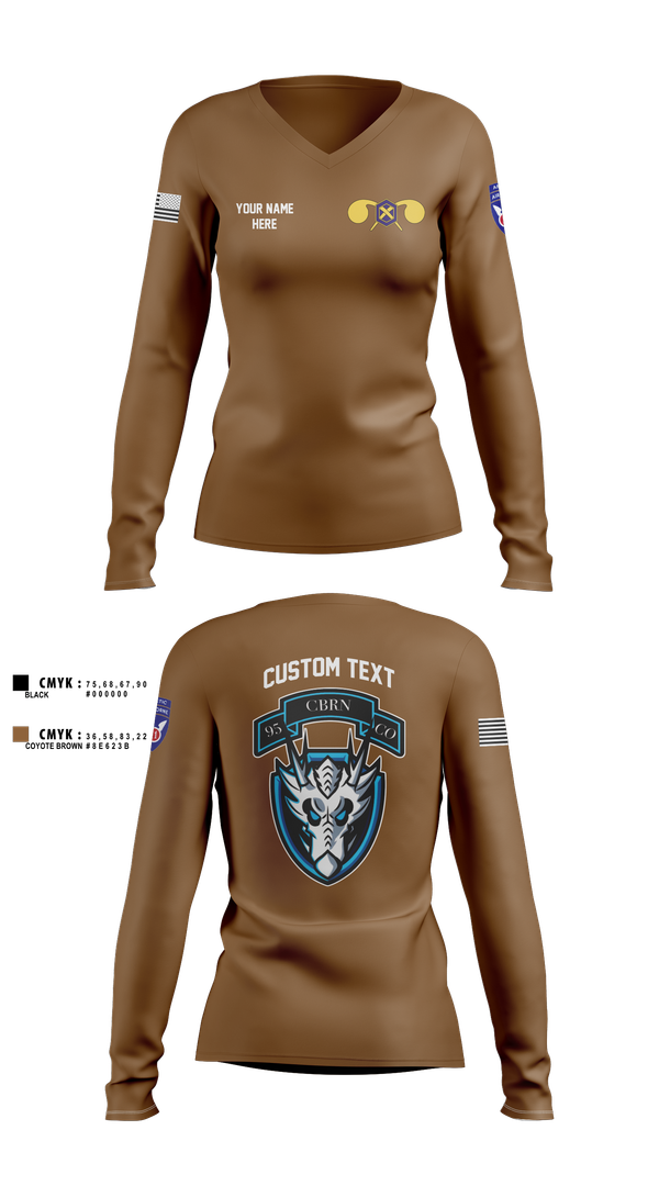 Womens Long Sleeve Vneck Shirt, 1st Platoon, 95th CBRN, Army, Teamtime, Team time, sublimation, custom sports apparel, team uniforms, spirit wear, spiritwear, sports uniforms, custom shirts, team store, custom team store, fundraiser sports, apparel fundraiser