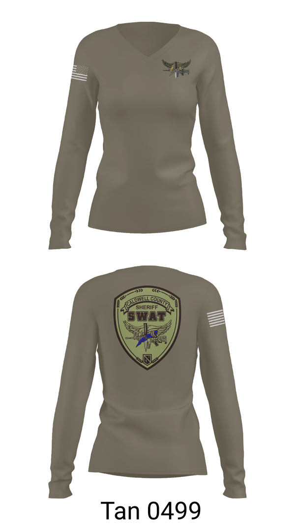 Womens Long Sleeve Vneck Shirt, Caldwell County SWAT, Police, Teamtime, Team time, sublimation, custom sports apparel, team uniforms, spirit wear, spiritwear, sports uniforms, custom shirts, team store, custom team store, fundraiser sports, apparel fundraiser