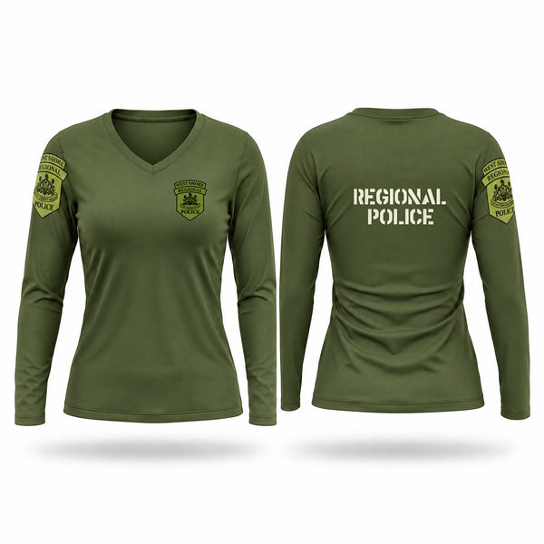 Womens Long Sleeve Vneck Shirt, West Shore Regional Police, Police, Teamtime, Team time, sublimation, custom sports apparel, team uniforms, spirit wear, spiritwear, sports uniforms, custom shirts, team store, custom team store, fundraiser sports, apparel fundraiser