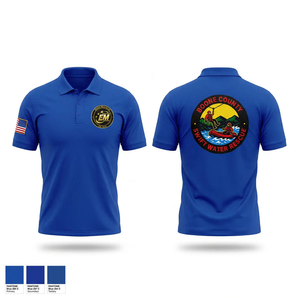 Short Sleeve Performance Polo, Boone County Swift Water Rescue, Fire Department, Teamtime, Team time, sublimation, custom sports apparel, team uniforms, spirit wear, spiritwear, sports uniforms, custom shirts, team store, custom team store, fundraiser sports, apparel fundraiser