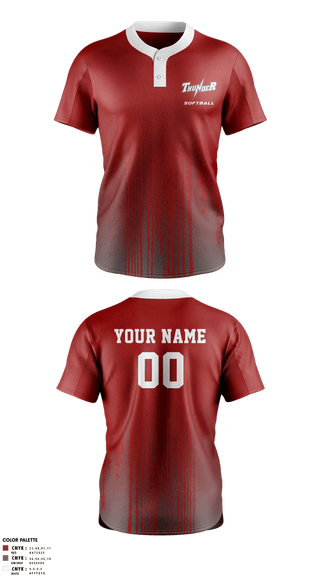 Two Button Softball Jersey, Thunder, Softball, Teamtime, Team time, sublimation, custom sports apparel, team uniforms, spirit wear, spiritwear, sports uniforms, custom shirts, team store, custom team store, fundraiser sports, apparel fundraiser