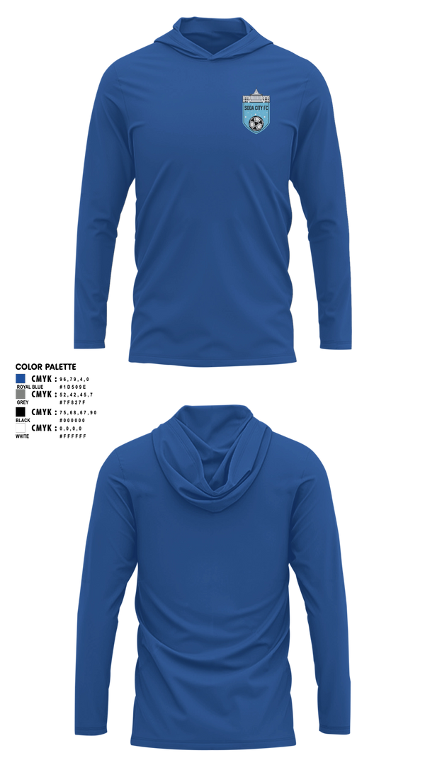 Long Sleeve hooded sunshirt, Soda City FC, Men's Soccer, Teamtime, Team time, sublimation, custom sports apparel, team uniforms, spirit wear, spiritwear, sports uniforms, custom shirts, team store, custom team store, fundraiser sports, apparel fundraiser