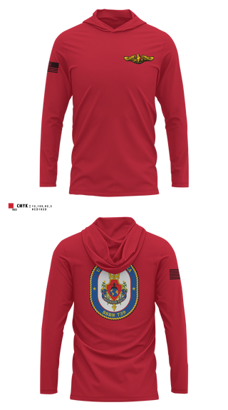 Long Sleeve Performance Shirt with hood, USS Nebraska, Navy, Teamtime, Team time, sublimation, custom sports apparel, team uniforms, spirit wear, spiritwear, sports uniforms, custom shirts, team store, custom team store, fundraiser sports, apparel fundraiser