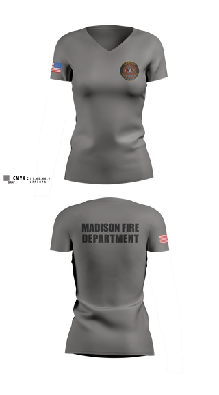 Womens Short Sleeve Vneck Shirt, Madison Fire Department, Fire Department, Teamtime, Team time, sublimation, custom sports apparel, team uniforms, spirit wear, spiritwear, sports uniforms, custom shirts, team store, custom team store, fundraiser sports, apparel fundraiser