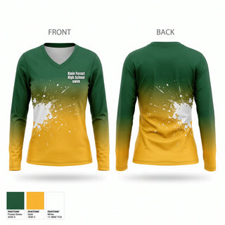 Womens Long Sleeve Vneck Shirt, Klein Forest High School swim, Swimming, Teamtime, Team time, sublimation, custom sports apparel, team uniforms, spirit wear, spiritwear, sports uniforms, custom shirts, team store, custom team store, fundraiser sports, apparel fundraiser