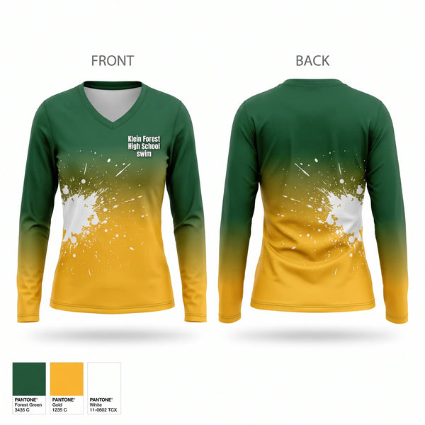 Womens Long Sleeve Vneck Shirt, Klein Forest High School swim, Swimming, Teamtime, Team time, sublimation, custom sports apparel, team uniforms, spirit wear, spiritwear, sports uniforms, custom shirts, team store, custom team store, fundraiser sports, apparel fundraiser
