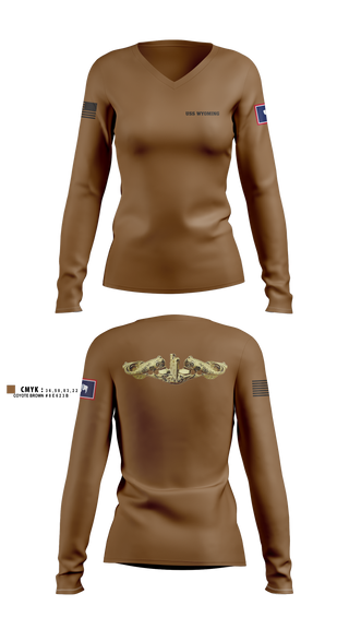 Womens Long Sleeve Vneck Shirt, USS WYOMING, Navy, Teamtime, Team time, sublimation, custom sports apparel, team uniforms, spirit wear, spiritwear, sports uniforms, custom shirts, team store, custom team store, fundraiser sports, apparel fundraiser