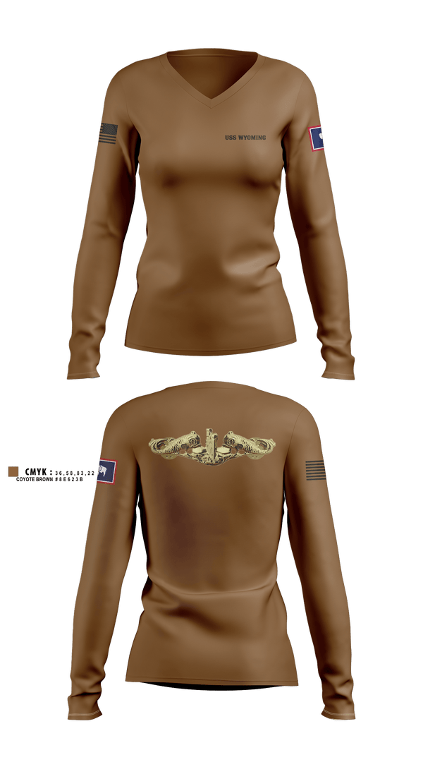 Womens Long Sleeve Vneck Shirt, USS WYOMING, Navy, Teamtime, Team time, sublimation, custom sports apparel, team uniforms, spirit wear, spiritwear, sports uniforms, custom shirts, team store, custom team store, fundraiser sports, apparel fundraiser