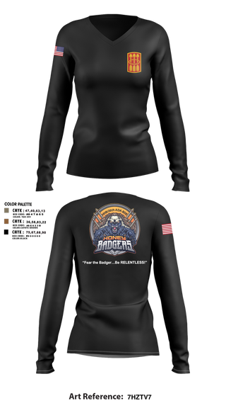 Womens Long Sleeve Vneck Shirt, Honey Badgers / 30X, Army, Teamtime, Team time, sublimation, custom sports apparel, team uniforms, spirit wear, spiritwear, sports uniforms, custom shirts, team store, custom team store, fundraiser sports, apparel fundraiser