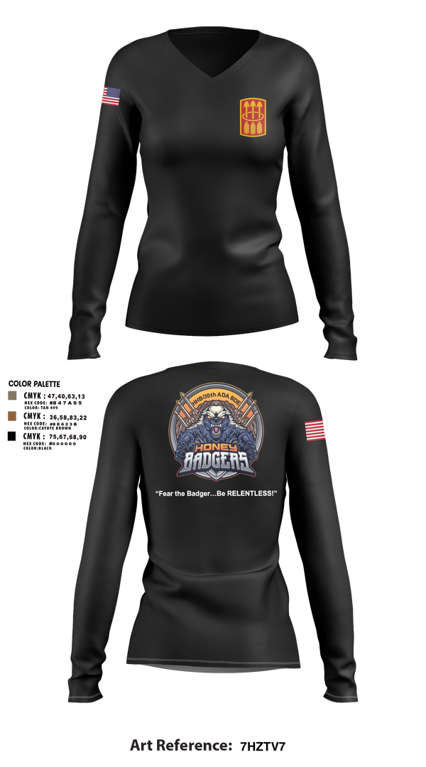 Womens Long Sleeve Vneck Shirt, Honey Badgers / 30X, Army, Teamtime, Team time, sublimation, custom sports apparel, team uniforms, spirit wear, spiritwear, sports uniforms, custom shirts, team store, custom team store, fundraiser sports, apparel fundraiser