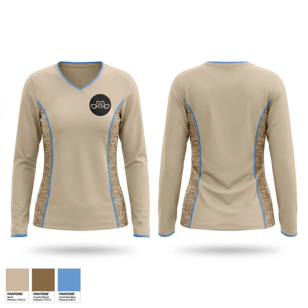 Womens Long Sleeve Vneck Shirt, Zamora Law Firm, , Teamtime, Team time, sublimation, custom sports apparel, team uniforms, spirit wear, spiritwear, sports uniforms, custom shirts, team store, custom team store, fundraiser sports, apparel fundraiser